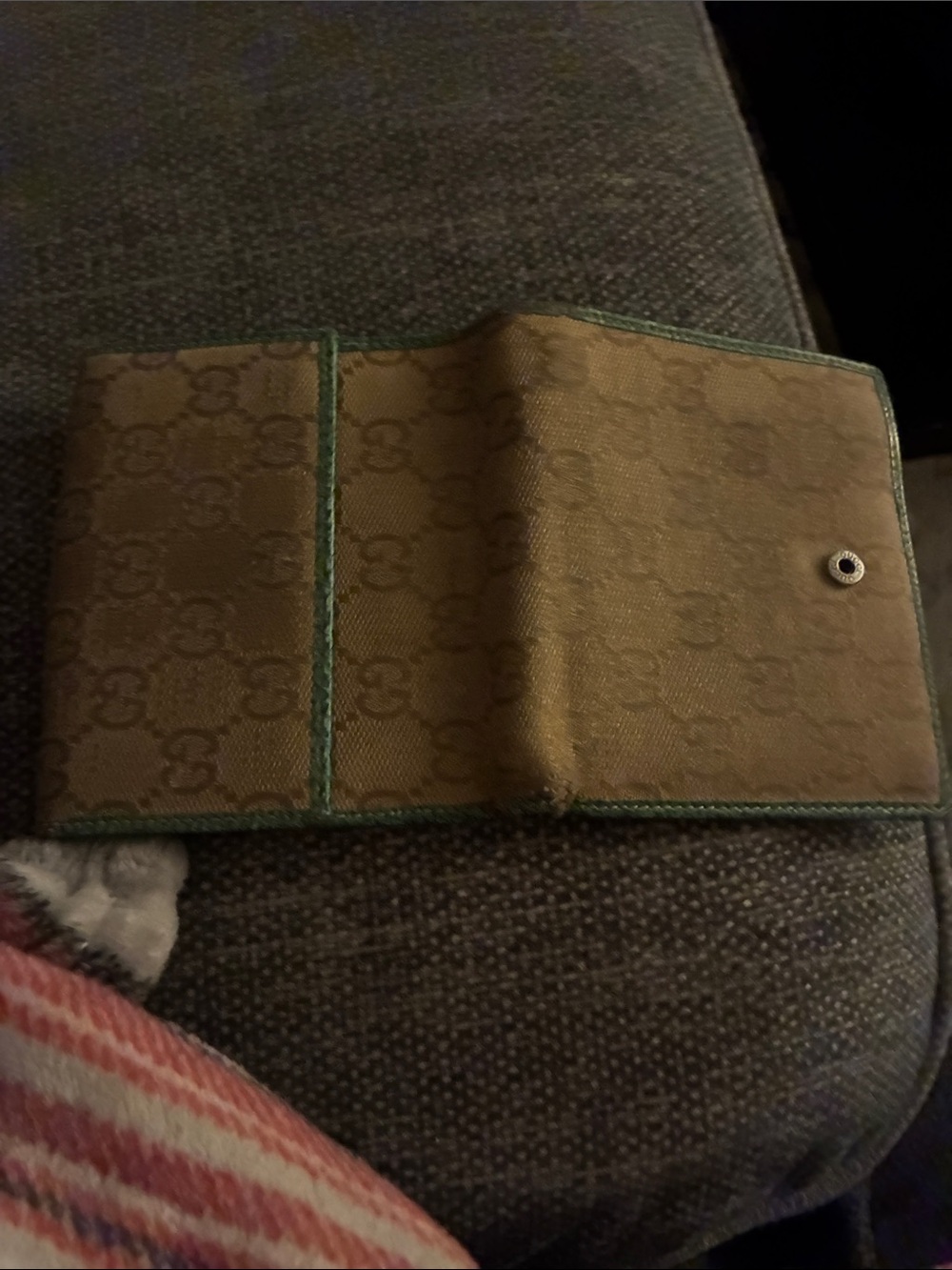Gucci Brown Monogram Wallet with Green Trim